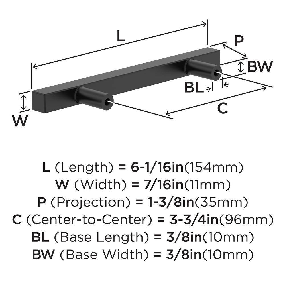 Matte Black 3-3/4" Square Bar Cabinet Pulls, 10 Pack