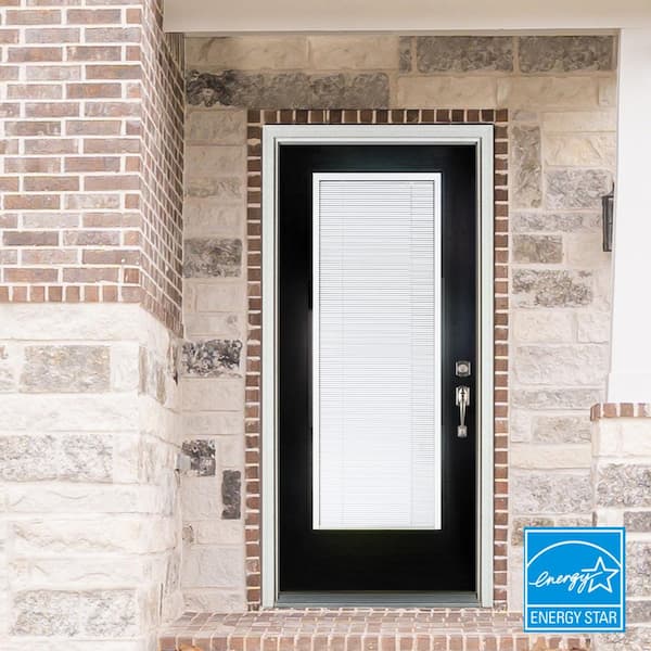 MP Doors 36 in. x 80 in. Left-Hand Inswing Full-Lite Blinds Glass Black Finished Fiberglass Prehung Front Door