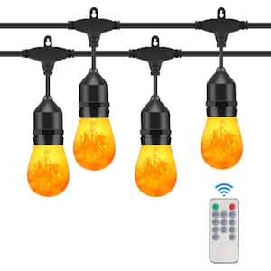 15-Light Outdoor/Indoor 48 ft. Plug-in Globe Bulb Flickering Flame String Light with Remote Decorative Lights