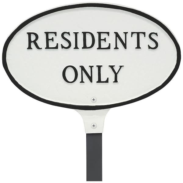 Montague Metal Products 8.5 in. x 13 in. Standard Oval Residents Only Statement Plaque Sign with 17.5 in. Lawn Stake - White/Black