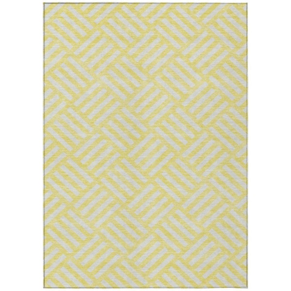 Yellow, Ivory 10 ft. x 14 ft. Woven Geometric Polyester Rectangle Indoor/Outdoor Area Rug