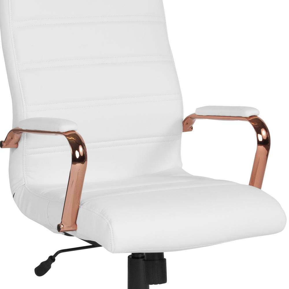 White LeatherSoft High Back Executive Swivel Chair with Rose Gold Metal Frame