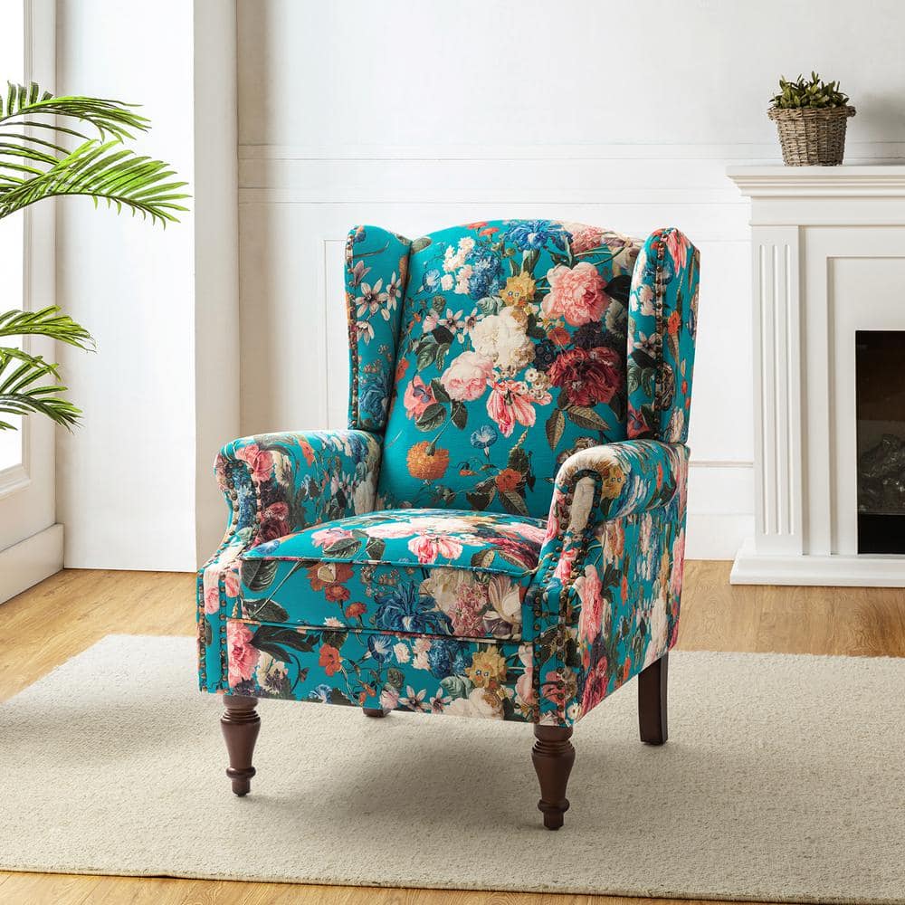 JAYDEN CREATION Gille Traditional Peacock Upholstered Wingback Accent ...