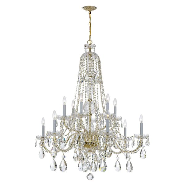 Traditional Crystal 12- -Light Polished Brass Chandelier