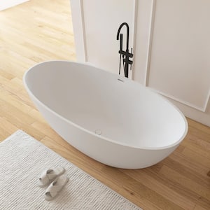 Eaton 65 in. Stone Resin Solid Surface Matte Flatbottom Freestanding Bathtub in White