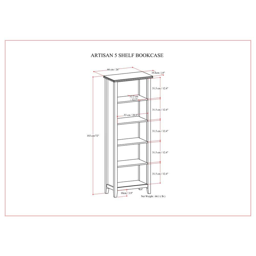 Artisan Solid Wood 72'' Adjustable 5-Shelf Bookcase in Black