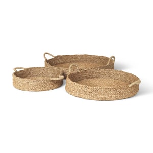 Ulana Set of 3-Round Nesting Seagrass Trays w/Loop Handles