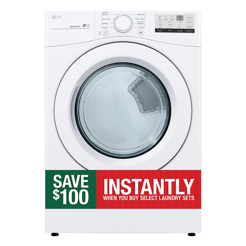 LG 7.4 Cu. Ft. vented Stackable Electric Dryer in White with Sensor Dry