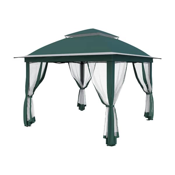 11 ft. x 11 ft. Green Steel Pop-Up Gazebo with Mosquito Netting