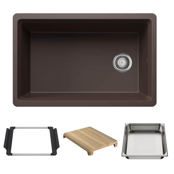 Inteos 30 in. Undermount Single Bowl Cafe Granite Composite Kitchen Sink With Colander and Cutting Board