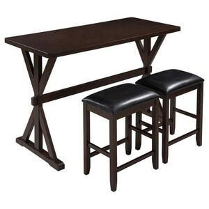 Shea 3-Piece Rectangular Wooden Brown Counter Height Dining Table Set