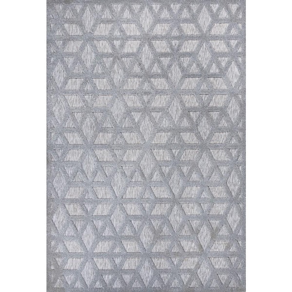 Talaia Neutral Geometric Light Gray 8 ft. x 10 ft. Indoor/Outdoor Area Rug