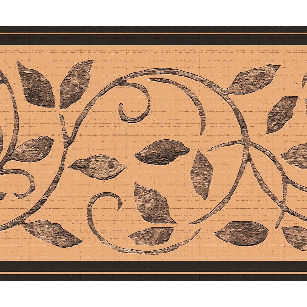 Falkirk Dandy Grey, Brown, Sepia Scrolls, Leaves Damask Peel and Stick Wall