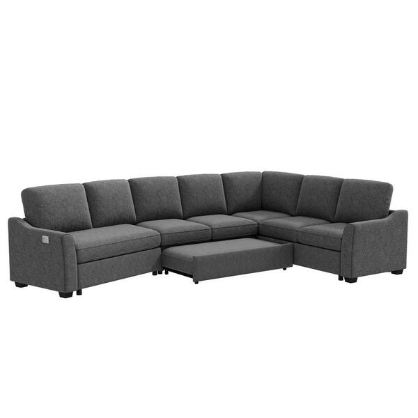 Nestfair 130 in. W 3-Piece Flared Arm Chenille L-Shape Sectional Sofa in. Gray with USB Charging Port