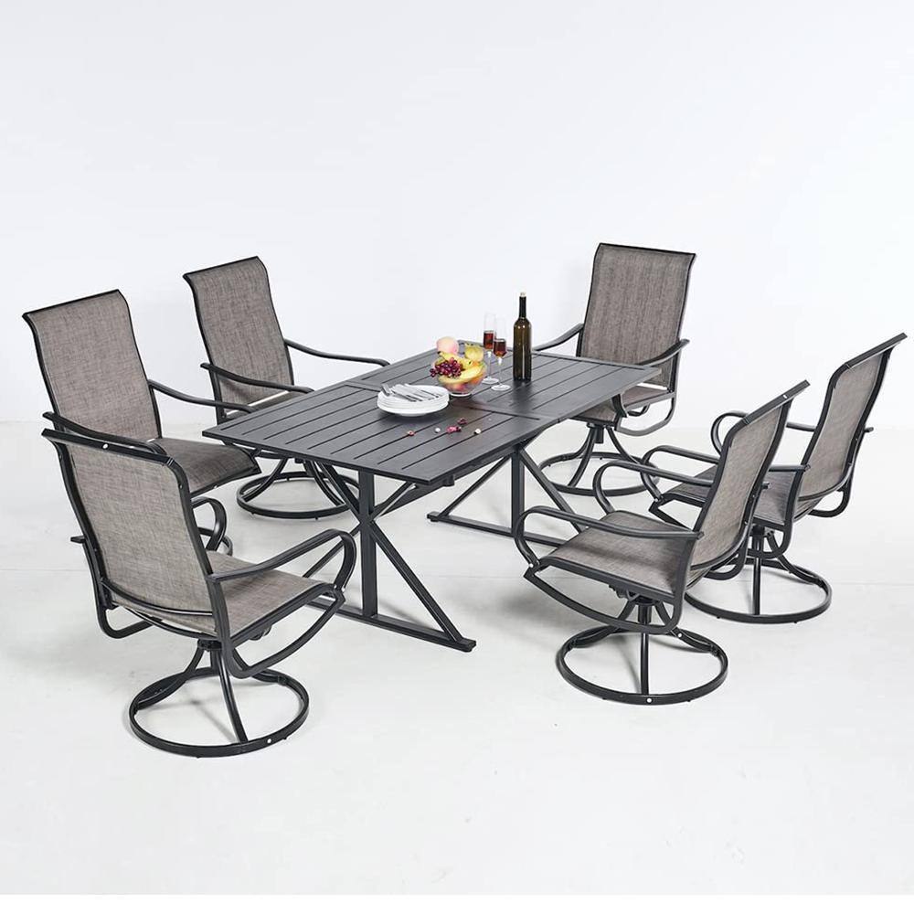 MEOOEM 7Piece Patio Dining Set, Swivel Outdoor Chairs and 63 in. Metal