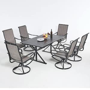 7-Piece Patio Dining Set, Swivel Outdoor Chairs and 63 in. Metal Dining Table with 1.6 in.-2 in. Umbrella Hole