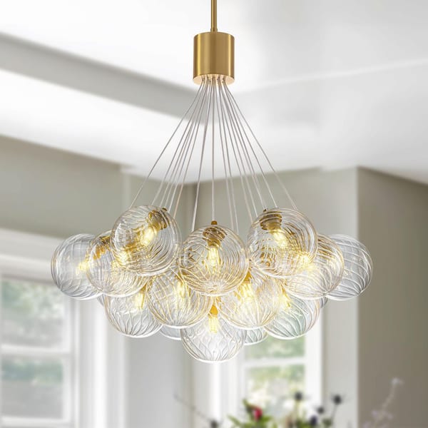 TinHon Modern 19-Light Gold Bubble Glass Chandelier with G9 Bulbs