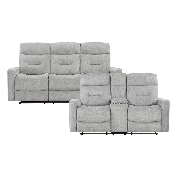 Brooks 81 in. W. Straight Arm Chenille Rectangle 2-Piece Manual Reclining Sofa Set in Gray