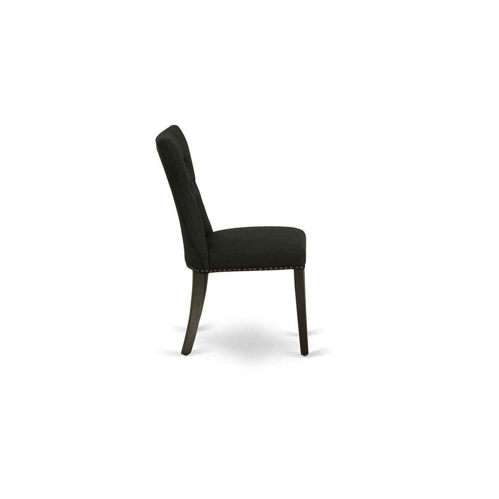 Elegant Tufted Black Linen and Rubber Wood 5-Piece Dining Set