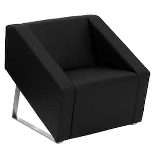 Black Leather Lounge Chair with Triangular Shaped Base