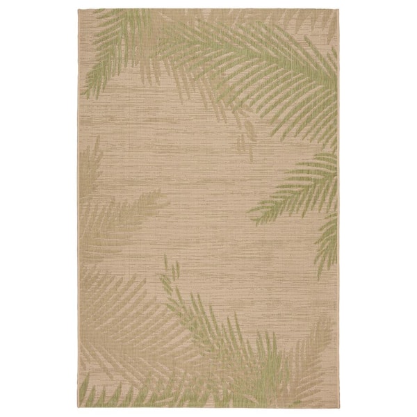 LR Home Camila Tropical Beige/Green 7 ft. 9 in. x 9 ft. 5 in. Lush Palms Polypropylene Indoor/Outdoor Area Rug