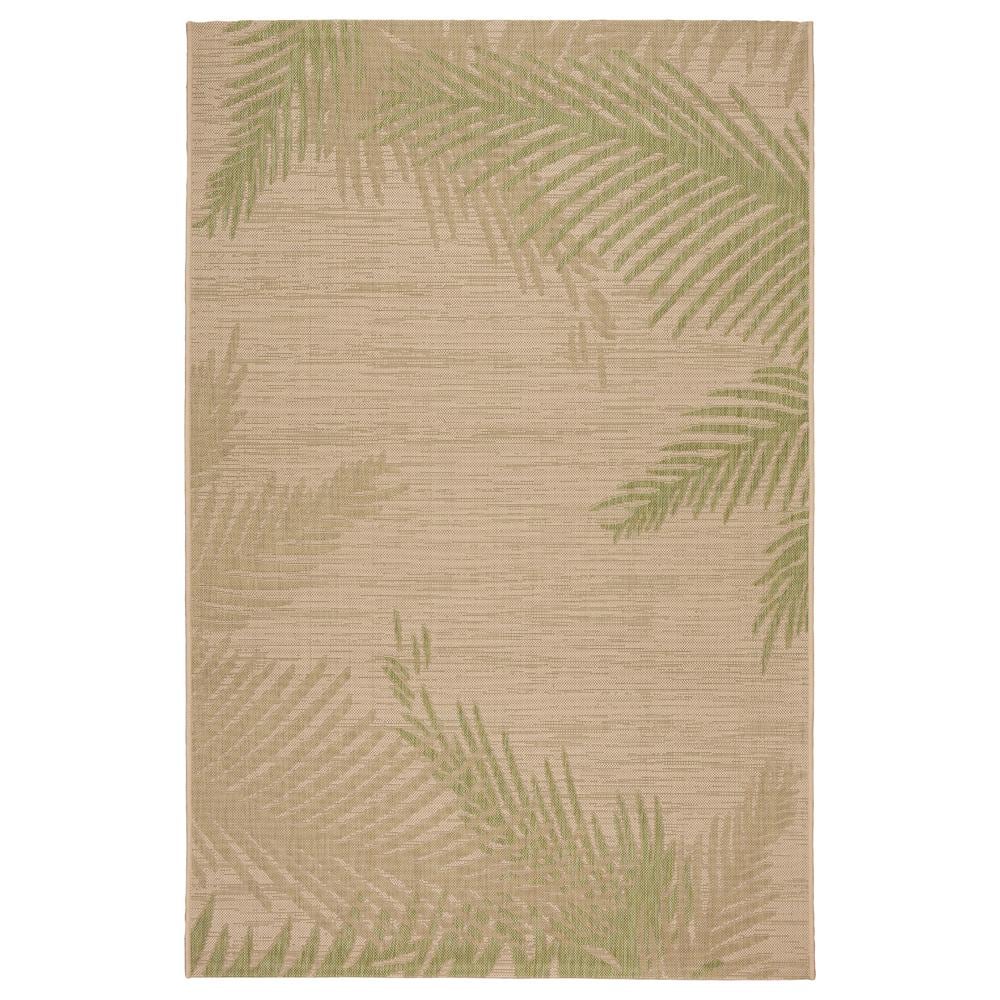Beige and Green Tropical Palm Flat Woven Synthetic Area Rug