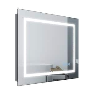 32 in. W x 24 in. H Rectangular Frameless Anti-Fog Wall Mounted Bathroom Vanity Mirror with Dimmable Led Light in Silver