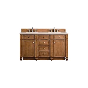 Bristol 60 in. W x 23.5 in. D x 34 in. H Double Bathroom Vanity in Saddle Brown with Eternal Marfil Quartz Top