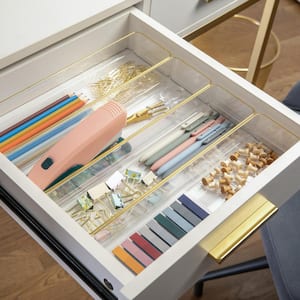Clear/Gold Trim Desk Drawer Organizer Set of 8