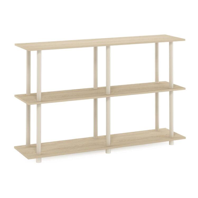 Furinno Turn-N-Tube 47.24 in. Wide Bauhaus Oak/Beige 3 Shelf No Tools Modern Side Display Bookcase