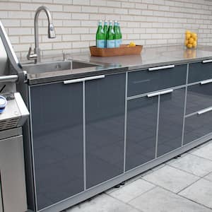 Aluminum 60 in. W x 37.25 in. H x 25.25 in. D Outdoor Kitchen Cabinet Set Slate Gray with 1-Drawer/2Door Cabinet 2-Piece