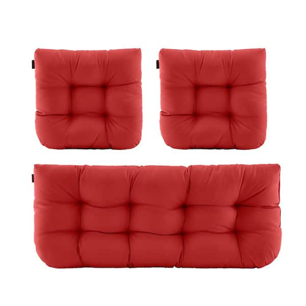 3 Piece Outdoor Chair Cushions Loveseat Outdoor Cushions Set Wicker Patio Cushion for Patio Furniture in Red