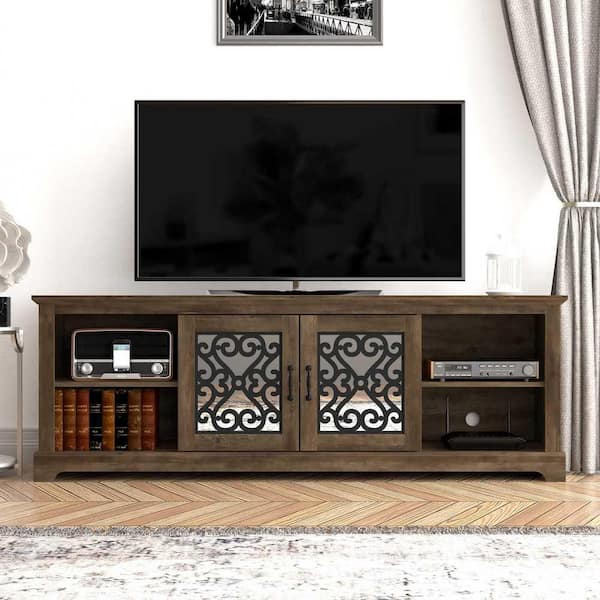 GALANO Calidia 68.2 in. Knotty Oak with Gray Stone 2 Door TV Stand Fits TV's up to 75 in.