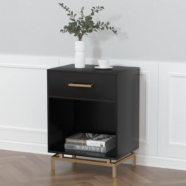 Aupodin Black Nightstand Accent Table Farmhouse Bedside Table with Open Shelf 18.9 in. W x 15.8 in. D x 24.8 in. H