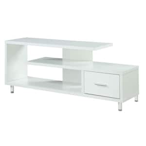 Seal II 16 in. White Particle Board TV Stand with 1 Drawer Fits TVs Up to 60 in. with Cable Management
