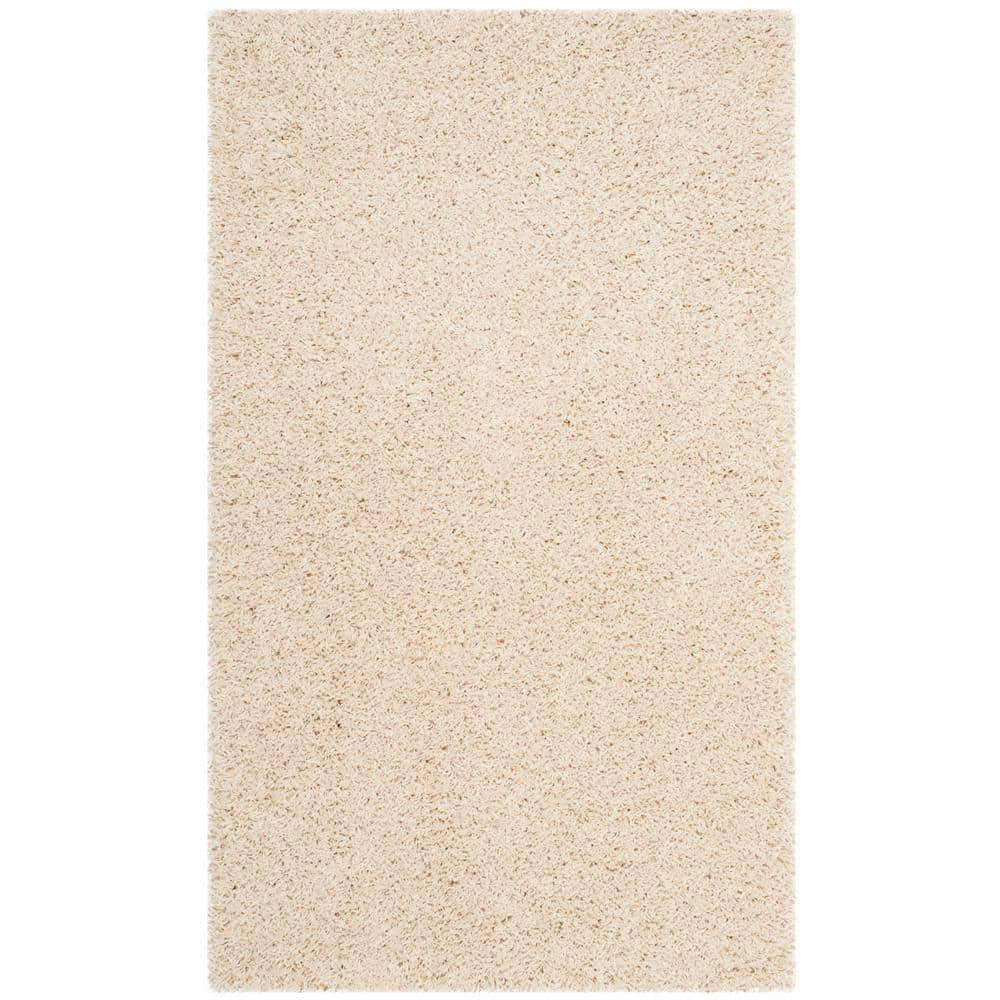 Beige Rectangular Synthetic Shag Area Rug, 2'3" x 4'