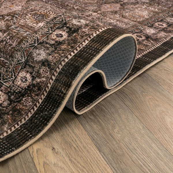 Persian Allover Chestnut Brown Machine Washable Non-Slip Backing 2 ft. x 4 ft. Brown Area Rug