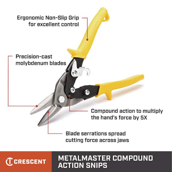 Wiss 9-3/4 Inch MetalMaster Compound Action Snips - Straight, Left and  Right Cut - M3R