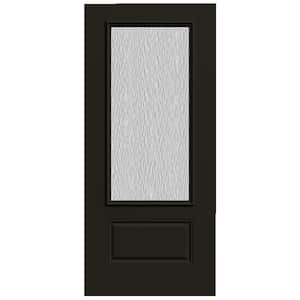 36 in. x 80 in. 1 Panel 3/4 Lite Right-Hand/Inswing Hammered Glass Black Steel Front Door Slab
