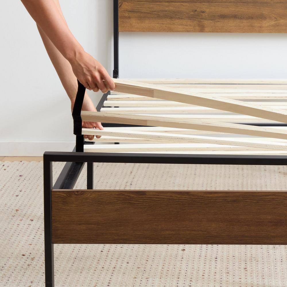 Modern Rustic King Platform Bed with Wood Frame and Slats
