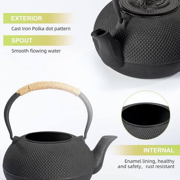 Lynzavix 1-2 Cup Black Japanese Tetsubin Tea Kettle Teapot with