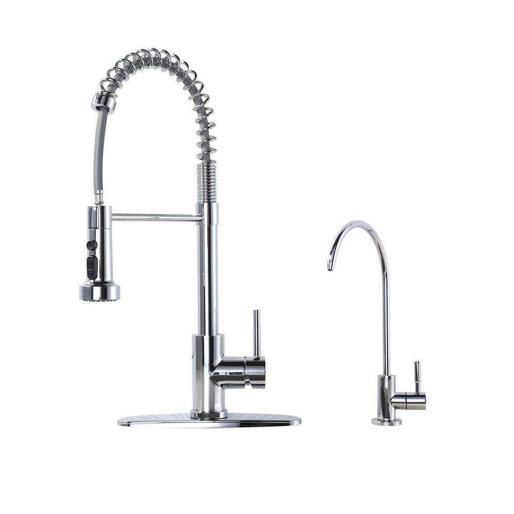 19 in. H Single Handle Pull Down Sprayer Kitchen Faucet with Drinking Water Faucet and 360° Swivel Spout in Chrome price history on PriceWatchPro