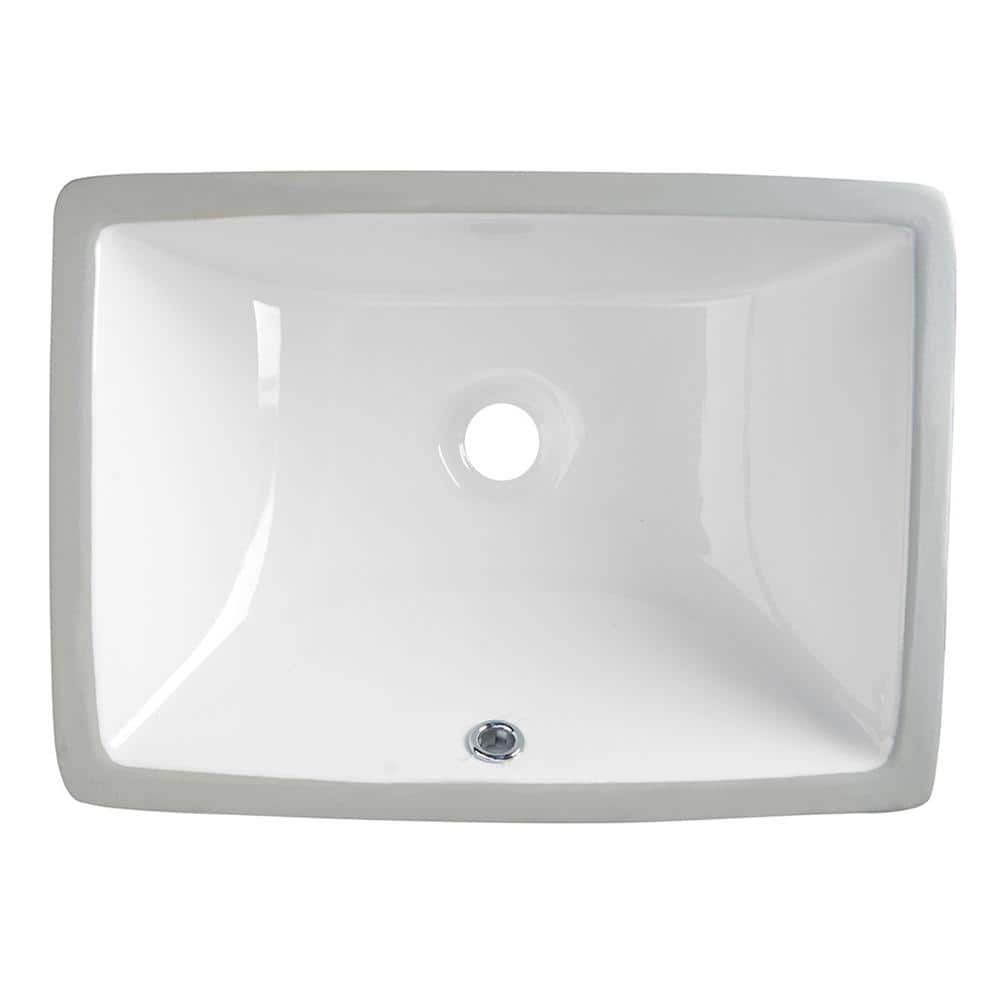 White Ceramic Rectangular Undermount Bathroom Sink with Overflow