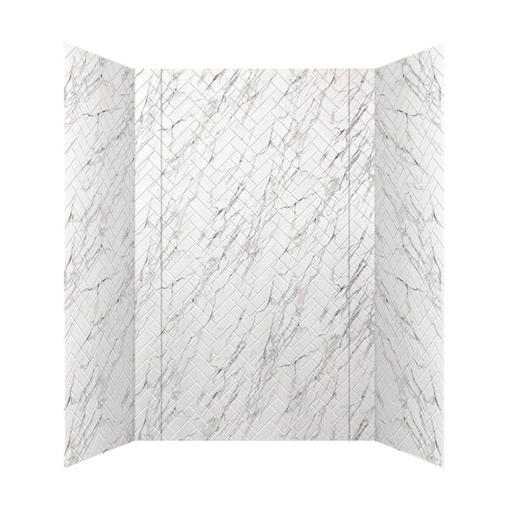 Marble Herringbone Tile PVC Tub and Shower Wall Panels
