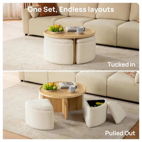 CHIC HOUSE Coffee Table Set Tabletop 31.5 in. White Round Wood