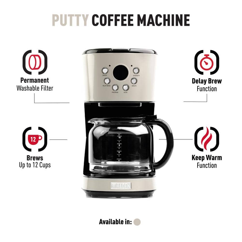 Retro Putty 12-Cup Programmable Coffee Maker with Strength Selector