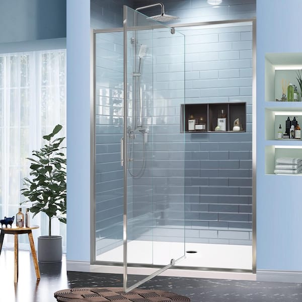 AZDHOME 50-54 in. W x 71 in. H Pivot Semi-Frameless Sliding Shower Door in Chrome with Clear SGCC Tempered Glass