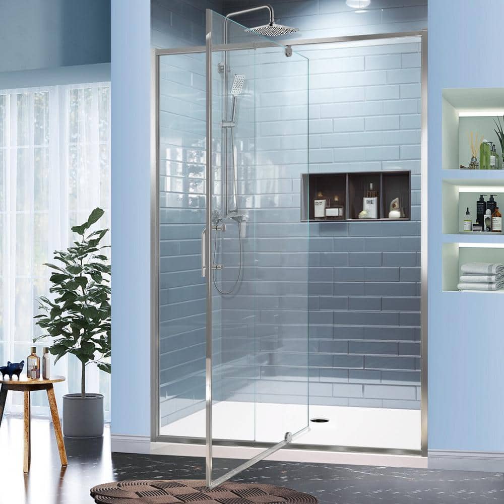 54 in. Chrome Semi-Frameless Pivot Shower Door with Clear Glass
