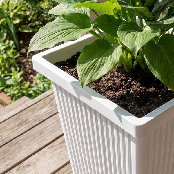 TUYOHW Extra Tall Plastic Planters-White Outdoor/Indoor Square Pots (11 in.  L x 11 in. W x 24 in. H) (2-Pack) RW-WXX-HP-278
