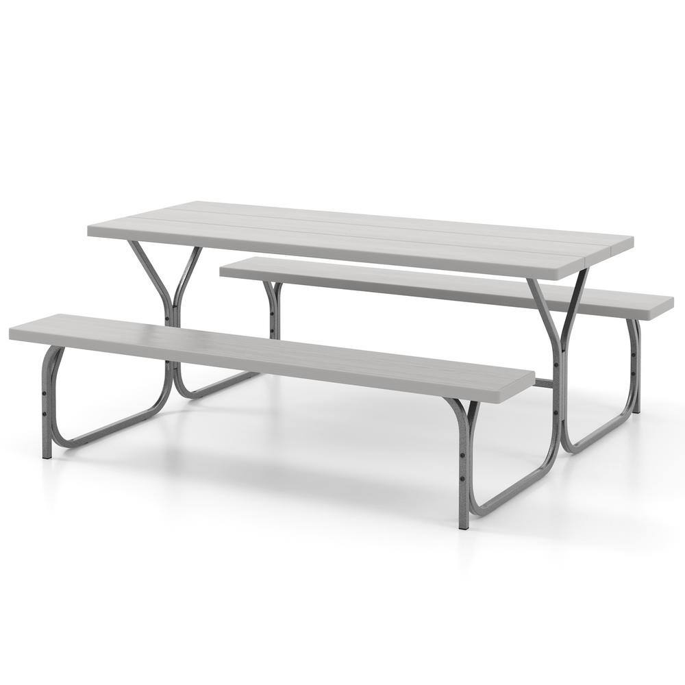 72 in. Gray RecTangle Metal Picnic Table Seats 8-People with 2-Benches, Umbrella Hole price history on PriceWatchPro